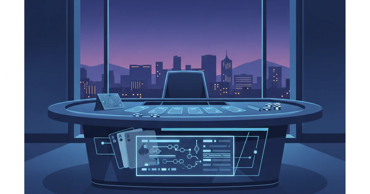Professional editorial illustration showing Nevada gaming compliance through a card-game table, secure digital ledger and oversight symbols without logos or readable text. Editorial illustration of Nevada gaming internal controls with a secure card table and compliance ledger