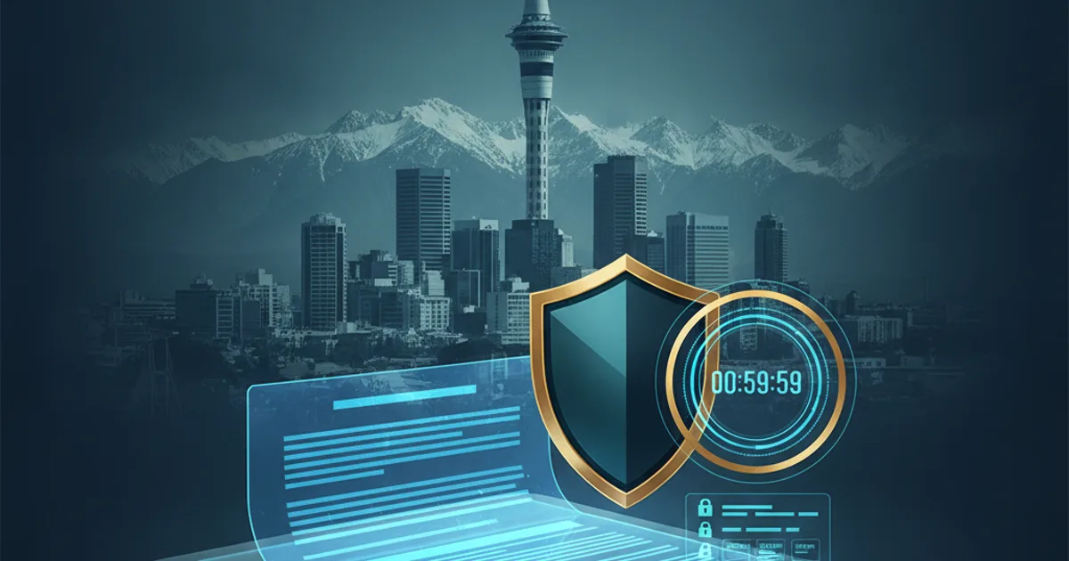 Professional editorial illustration showing New Zealand online casino regulation through a coastal skyline, regulatory document, secure account and responsible-play controls without logos or readable text. Editorial illustration of New Zealand online casino regulation with a regulatory document and responsible-play controls